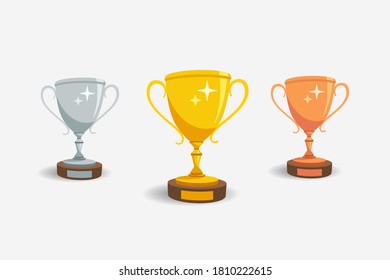 Gold, silver and bronze trophy cup. Flat design, easy to use for your racing or website.