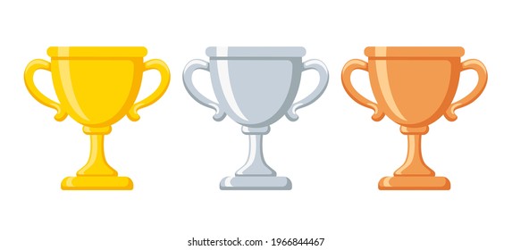 Gold, silver, bronze trophy cup award set