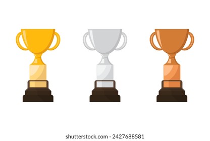 Gold Silber und Bronze Trophäenschale in Cartoon flache Illustration isoliert auf weißem Hintergrund