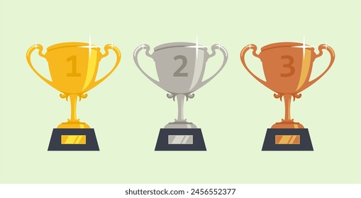 Gold silver bronze trophy cup realistic,1st, 2nd, 3rd place, first place second third, award winner winning prize symbol sign icon