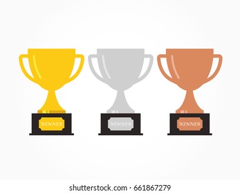 Gold, Silver and Bronze Trophy Cup. Vector illustration.