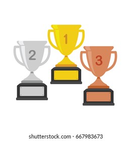 Gold, Silver and Bronze Trophy Cup. Vector illustration