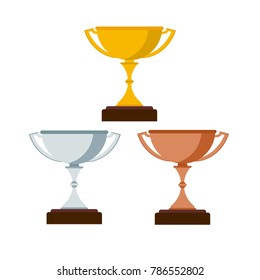Gold, Silver and Bronze Trophy Cup. Vector Flat Trophy icon on a white background.
