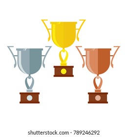 Gold, silver and bronze trophy cup isolated on white background 1st, 2nd, 3rd place. Vector illustration