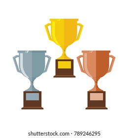 Gold, silver and bronze trophy cup isolated on white background 1st, 2nd, 3rd place. Vector illustration