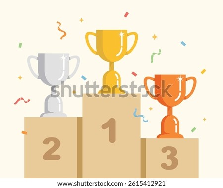 Gold, silver and bronze trophy cup, Winner prize goblet, trophy award. 