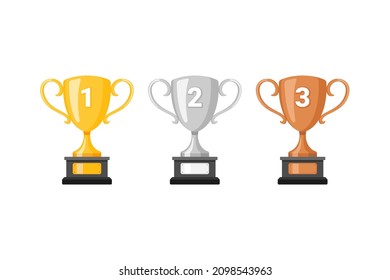Goldbronze-Trophäen aus Silber. Gewinner-Gewinner-Cups, Goblet-Preissymbole, Vektorgrafik.