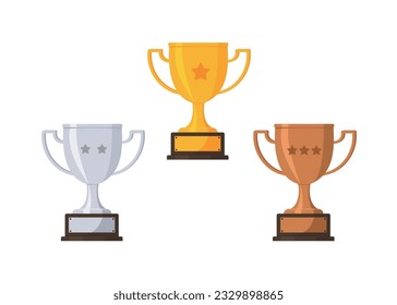 Goldbronze-Trophäen aus Silber. Gewinnerpreise, Rennsport-Trophäen, Ranking Plätze für Goblet-Symbole Vektorgrafik