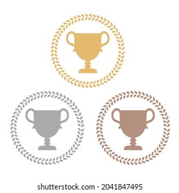 Gold, silver and bronze trophy icon set