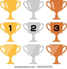 Gold silver bronze trophy icon set