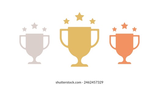 Gold, silver and bronze trophy icon rank No.1 to No.3 vector illustration