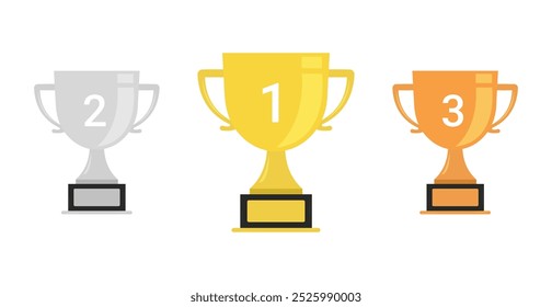 Gold, Silver And Bronze Trophy Icon Isolated. Vector Illustration