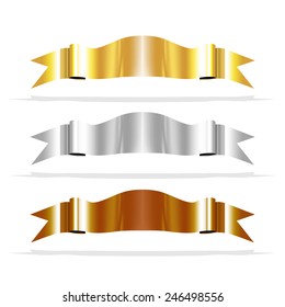 Gold, Silver and Bronze Vector Ribbons for your Design Project.