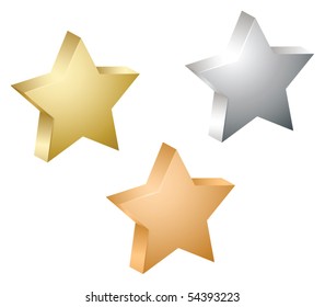 Gold, silver and bronze vector star