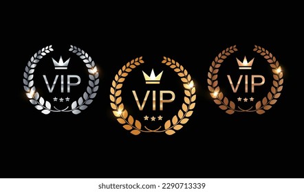 Gold, silver and bronze vip icon.membership card icons vector set.VIP invitation luxury background.