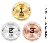 Gold, silver and bronze winner badge on white background