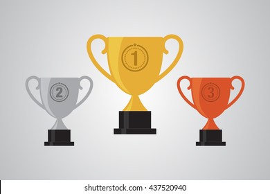 Gold, silver, bronze winner cup trophy flat design vector illustration
