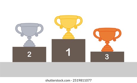 Gold Silver and Bronze Winner Trophies on Podium