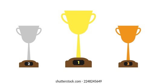 Ganadores de oro, plata y bronce. La gorra del ganador. Concepto deportivo .Juego de iconos de trofeo. vector 10 pasos