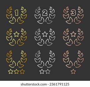 Gold, silver, bronze wreath medal with stars for first, second and third place. Award winners icons. Vector EPS 10