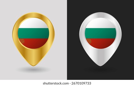 Gold and Silver Bulgaria Flag Map Pin Icon