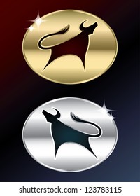 Gold And Silver Bull Sign - Vector Illustration