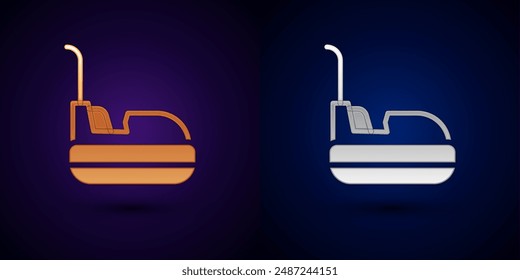 Gold and silver Bumper car icon isolated on black background. Amusement park. Childrens entertainment playground, recreation park.  Vector