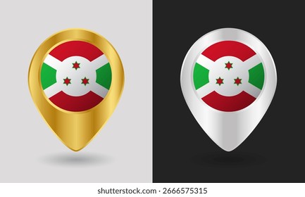 Gold and Silver Burundi Flag Map Pin Icon