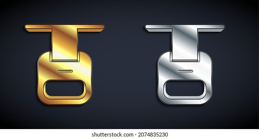 Gold and silver Cable car icon isolated on black background. Funicular sign. Long shadow style. Vector