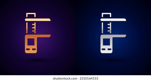 Gold and silver Calliper or caliper and scale icon isolated on black background. Precision measuring tools.  Vector