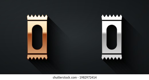 Gold and silver Candy icon isolated on black background. Long shadow style. Vector