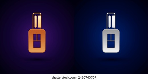 Gold and silver Car key with remote icon isolated on black background. Car key and alarm system.  Vector