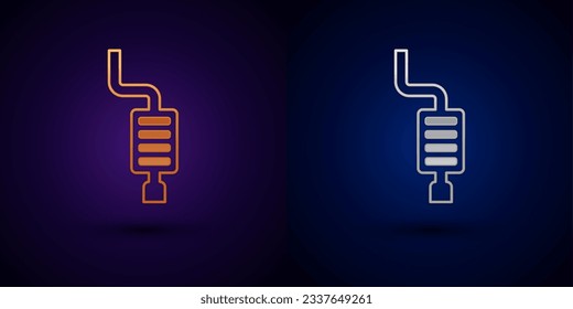 Gold and silver Car muffler icon isolated on black background. Exhaust pipe.  Vector