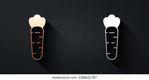 Gold and silver Carrot icon isolated on black background. Long shadow style. Vector