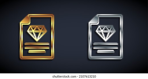 Gold- und Silberzertifikat des Diamantsymbols einzeln auf schwarzem Hintergrund. Lange Schattenstil. Vektorgrafik