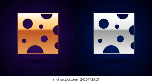 Gold and silver Cheese icon isolated on black background.  Vector