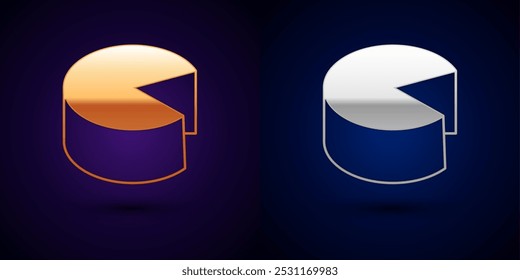 Gold and silver Cheese icon isolated on black background.  Vector