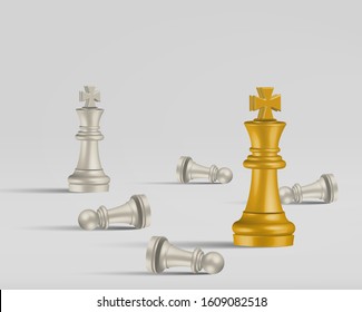 Gold and Silver chess figure in competition. Success Business Strategy, Strategic management, leadership solution, Problem solved, planning concept. 3d vector illustration