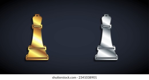 Gold and silver Chess icon isolated on black background. Business strategy. Game, management, finance. Long shadow style. Vector