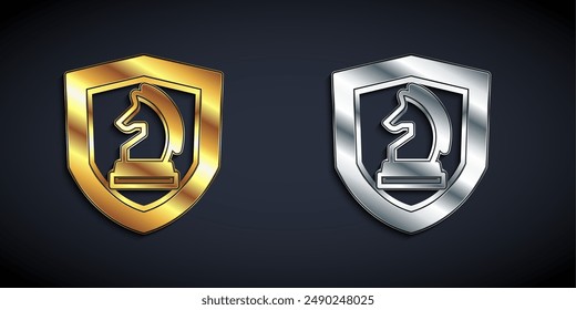 Gold and silver Chess icon isolated on black background. Business strategy. Game, management, finance. Long shadow style. Vector