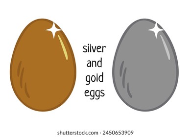 Gold, silberne Hühnereier. Vektorgrafik Doodle Metal Ei Illustration isoliert auf weißem Hintergrund für Osterplakat, Karte, Farmprodukte, Speisekarte, Kochbuch Design, Bio-Illustration