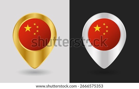 Gold and Silver China Flag Map Pin Icon