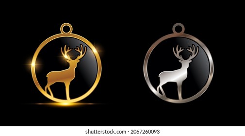 Gold and Silver Christmas Deer Circle Decoration Vector Sign