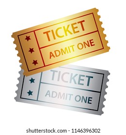 gold and silver cinema tickets black and white design, stock vector illustration