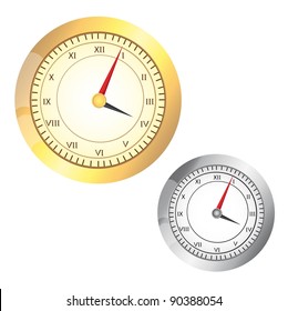 gold and silver clock over white background. vector illustration
