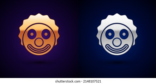 Gold and silver Clown head icon isolated on black background.  Vector