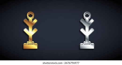 Gold and silver Coat stand icon isolated on black background. Long shadow style. Vector