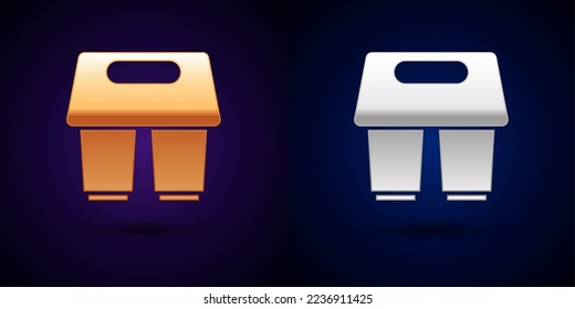 Gold and silver Coffee cup to go icon isolated on black background.  Vector