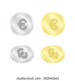 gold and silver coin with euro vector illustrator