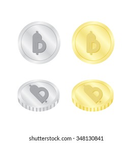 gold and silver coin with money thai vector illustrator